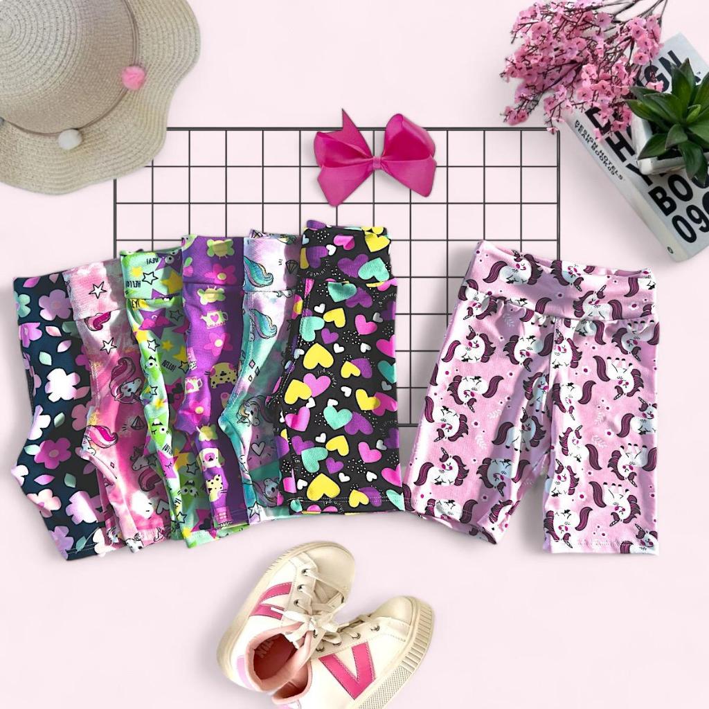 KIT 6 Bermuda short ciclista infantil menina estampas alegres verão ENVIO ESTAMPAS SORTIDAS