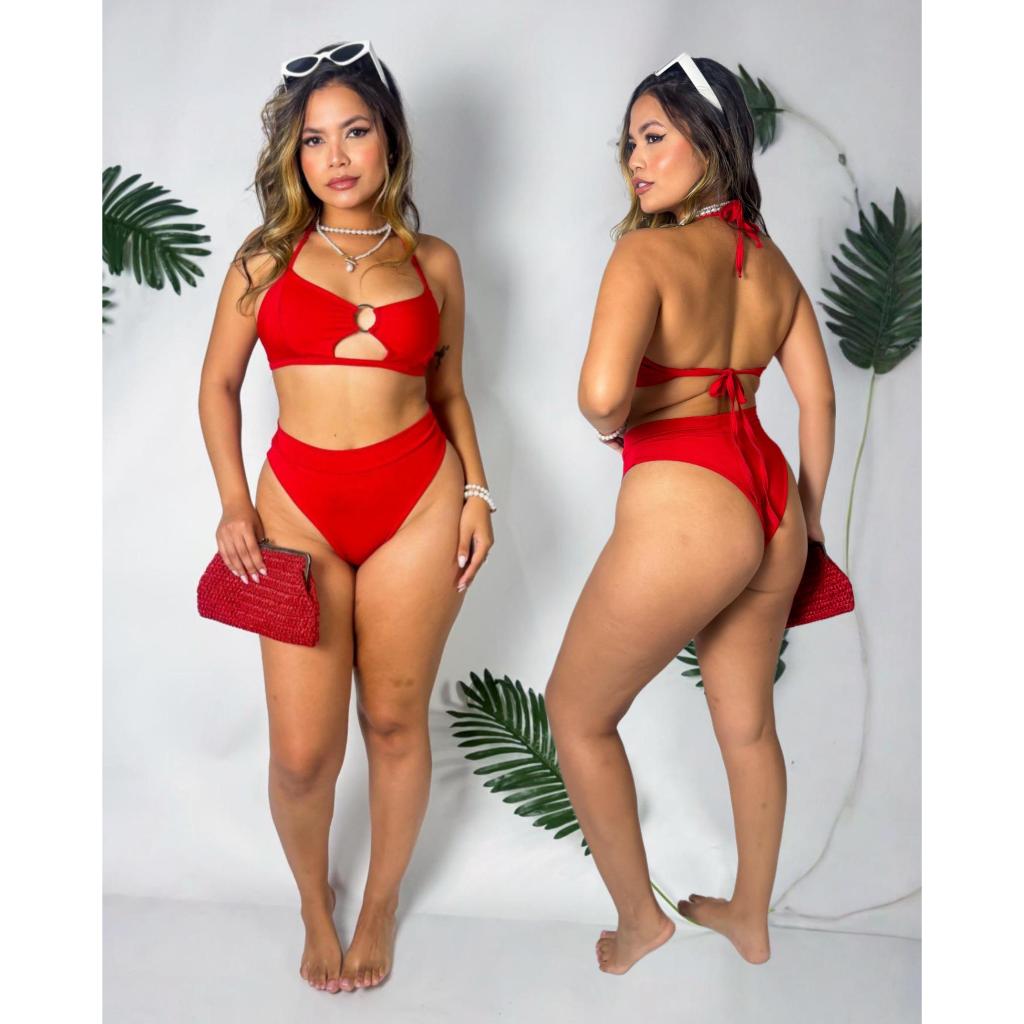 Biquíni  femenino Hot  Pants suplex, Biquini Argola De Amarrar Biquini Cintura Alta Moda Praia