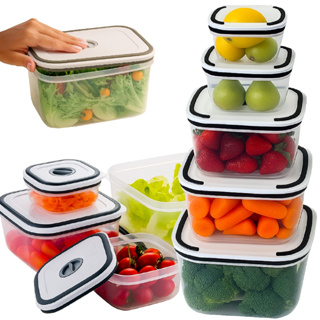 Conjunto 5 Potes Transparentes Herméticos Plástico Quadrado Tampa Vedação Para Facilitar Dia a Dia em Oferta na Shopee