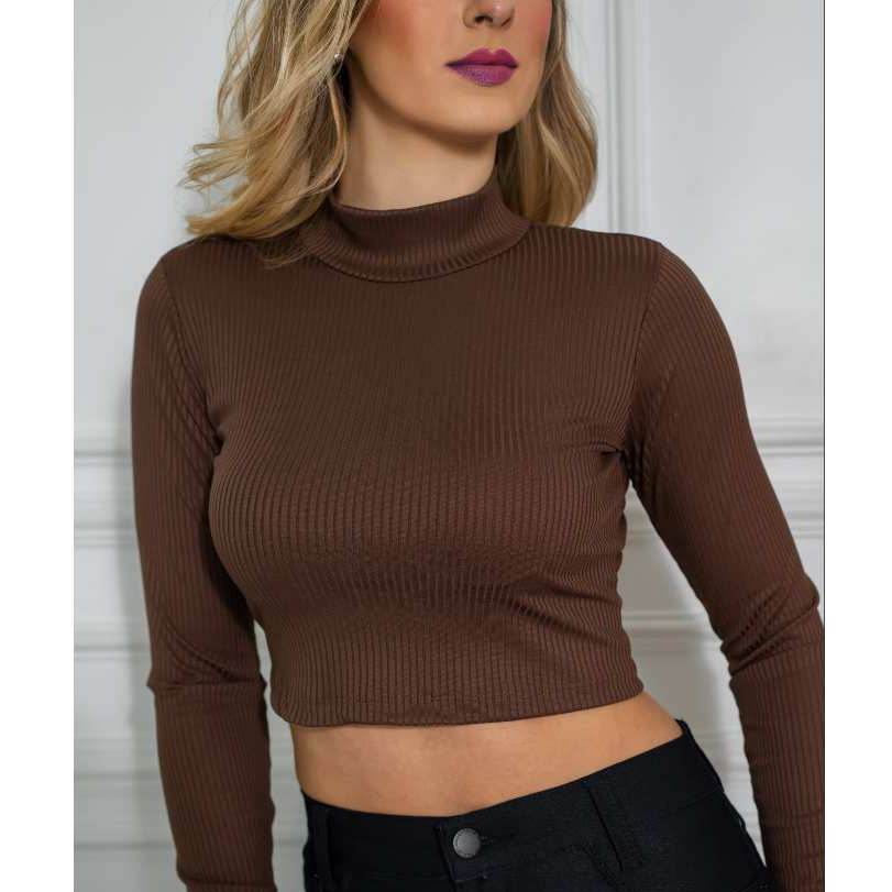 Cropped Gola Alta Manga Longa - Cropped de Inverno Manga Comprida