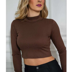 Cropped Gola Alta Manga Longa - Cropped de Inverno Manga Comprida