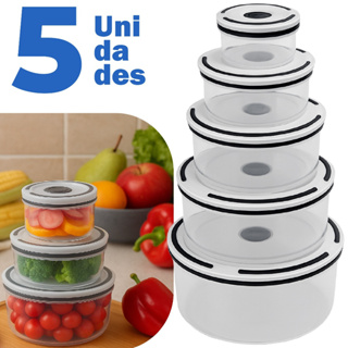 Kit Potes Plásticos Redondos Herméticos Transparentes Inquebráveis Tampa Vedação 5 Unidades Premium em Oferta na Shopee
