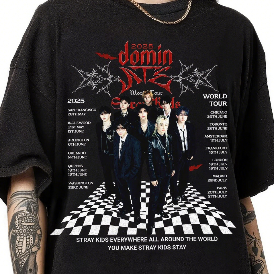 Camiseta Feminina Blusa Unissex Kpop Stray Kids The domin ATE Experience 2026 World Tour Maniac em Oferta na Shopee