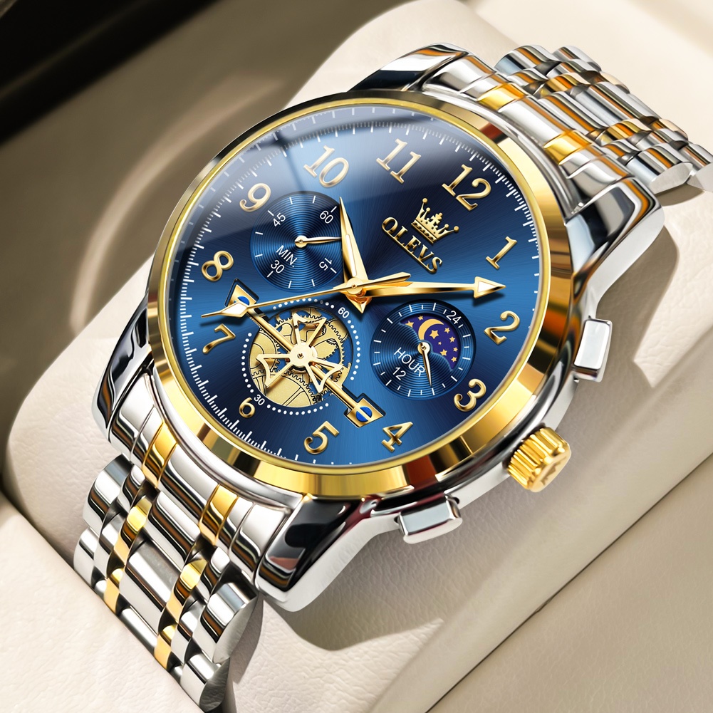 OLEVS Relógio Masculino Multifuncional à Prova D'Água Luminoso Dourado Luxo -Presente para Dia dos Pais 2900 em Oferta na Shopee