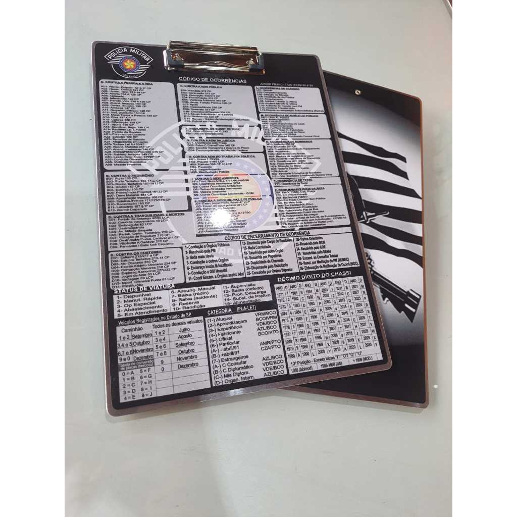 prancheta militar metalica aluminio  codigos de ocorrência pmesp a pronta entrega  caveira em Oferta na Shopee