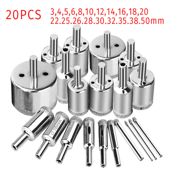 Jogo 15/20 Brocas Diamantadas Serra Copo furar Vidro Granito Ceramica 6 a 50 mm kit ferramentas