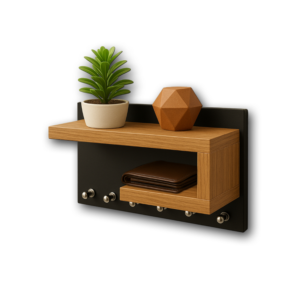 Porta Chave Decorativo  de Parede MDF Preto com Madeirado em Oferta na Shopee