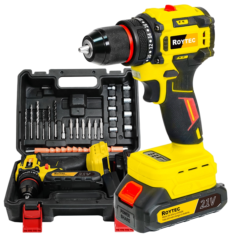 Parafusadeira Furadeira Função de impacto 21V 2 Baterias Com Maleta Acessórios Completo sem escovas em Oferta na Shopee