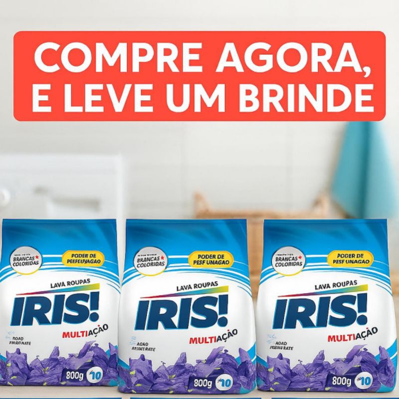 3 Pacotes Sabão Lava Roupas Iris 800g + Brinde Pronta Entrega c Nota em Oferta na Shopee