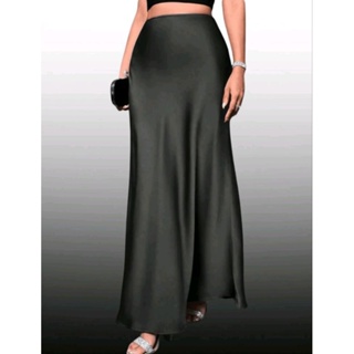 Saia Longa Cetim Feminina Preta Elegante Festa Cintura Alta Moda 2025 Roupas Tendência Luxo em Oferta na Shopee