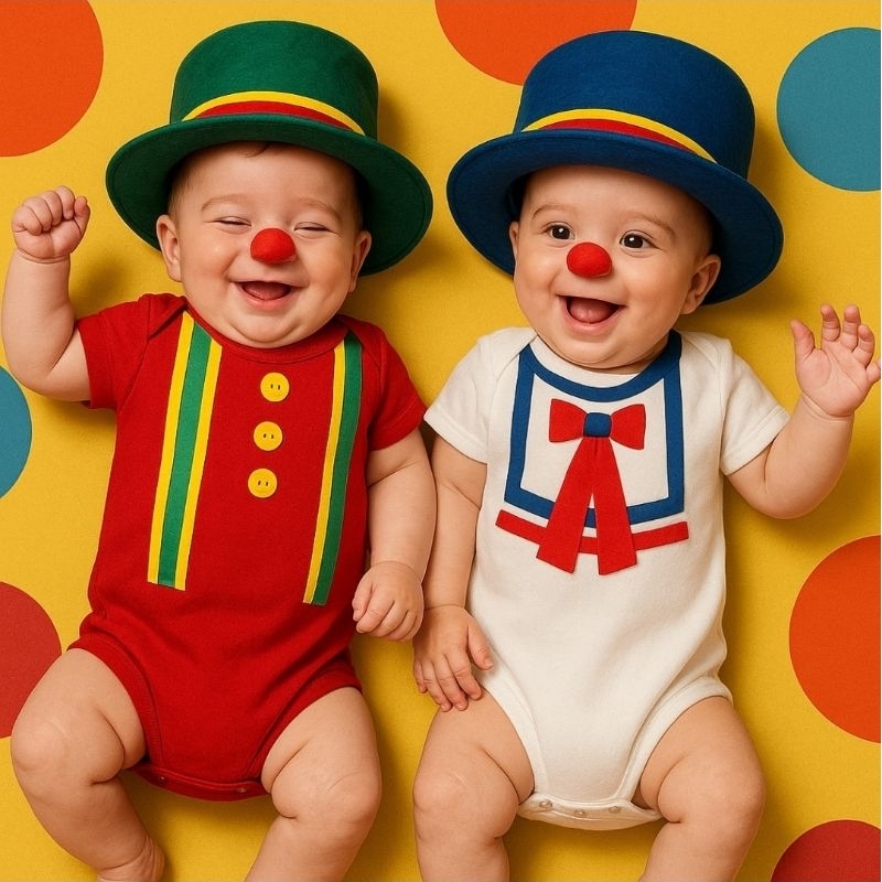 Body Temático Palhaço Palhaça, Mesversario Bory Bori Bory Bodi Fantasia, roupa de bebe Patati Patata