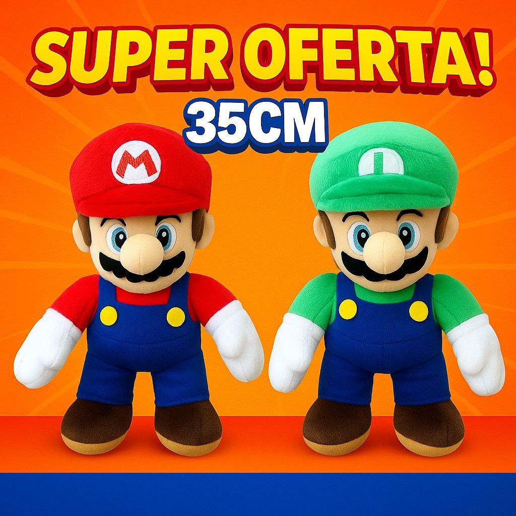 Pelúcia 35CM Mario e Luigi Super Mario Bros Antialérgica Presente Menina Menino Brinquedo Urso