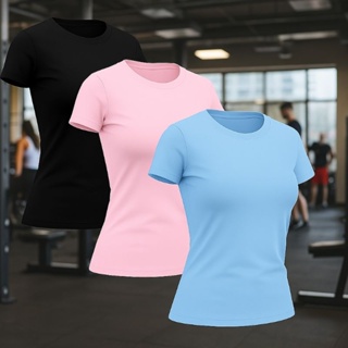 KIT DE 3 CAMISETAS FEMININAS DRY FIT BABY LOOK/(sem estampa)ACADEMIA em Oferta na Shopee