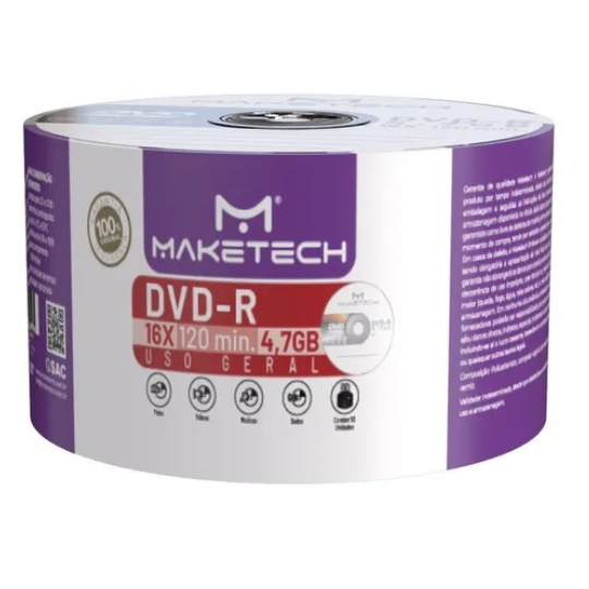 DVD-R Logo Maketech 4.7GB 120min 16x - 50 Unidades midia gravavel