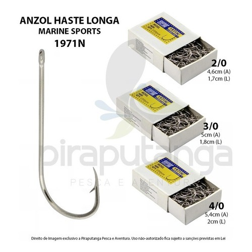 Kit Anzol Marine Sports 1971n 2/0 3/0 4/0 Haste Longa Anzol Bengala 300 Anzóis