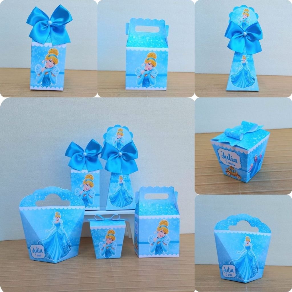 PEGUE E MONTE/MONTADO - Kit Festa Personalizados Princesa Cinderela Lembrancinhas Caixinhas para Festa