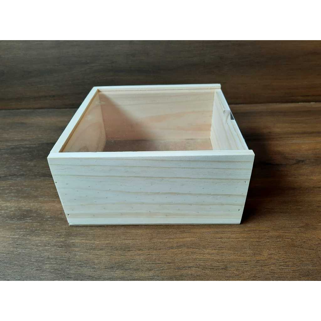 Caixa Alabama Baixa - 7cm - em Pinus com tampa transparente em Oferta na Shopee