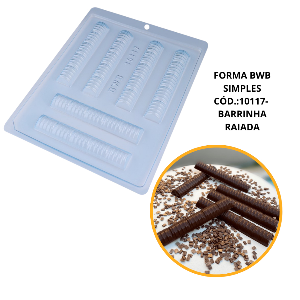 FORMA SIMPLES BARRINHA RAIADA CÓD.:10117 EM ACETATO BWB PARA BOMBOM E DOCES DE CHOCOLATE, CONFEITARIA PÁSCOA. - Home & Living
