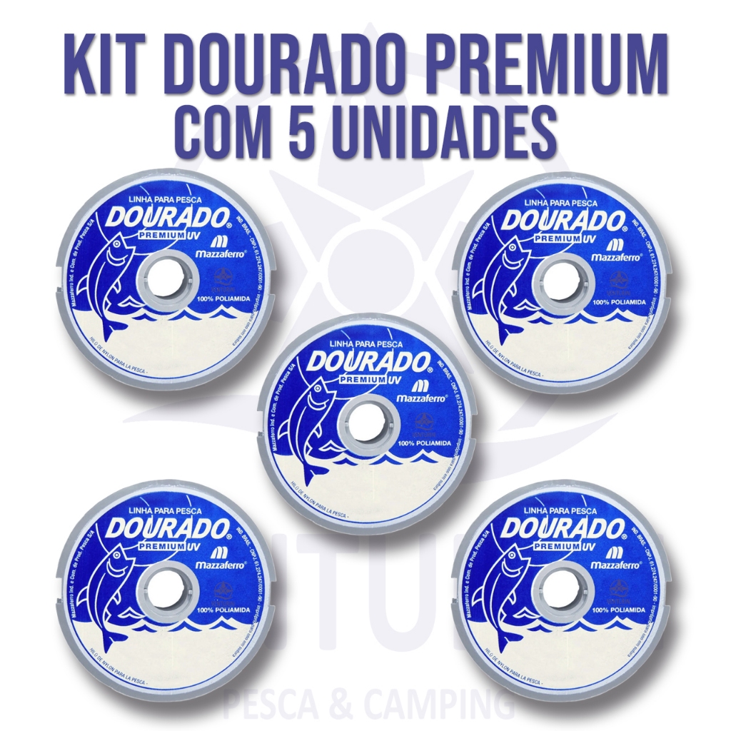 Kit Com 5 Unidades de Linha De Pesca Dourado Premium Fio de Nylon 100 metros - 0,20mm ao 0,45mm
