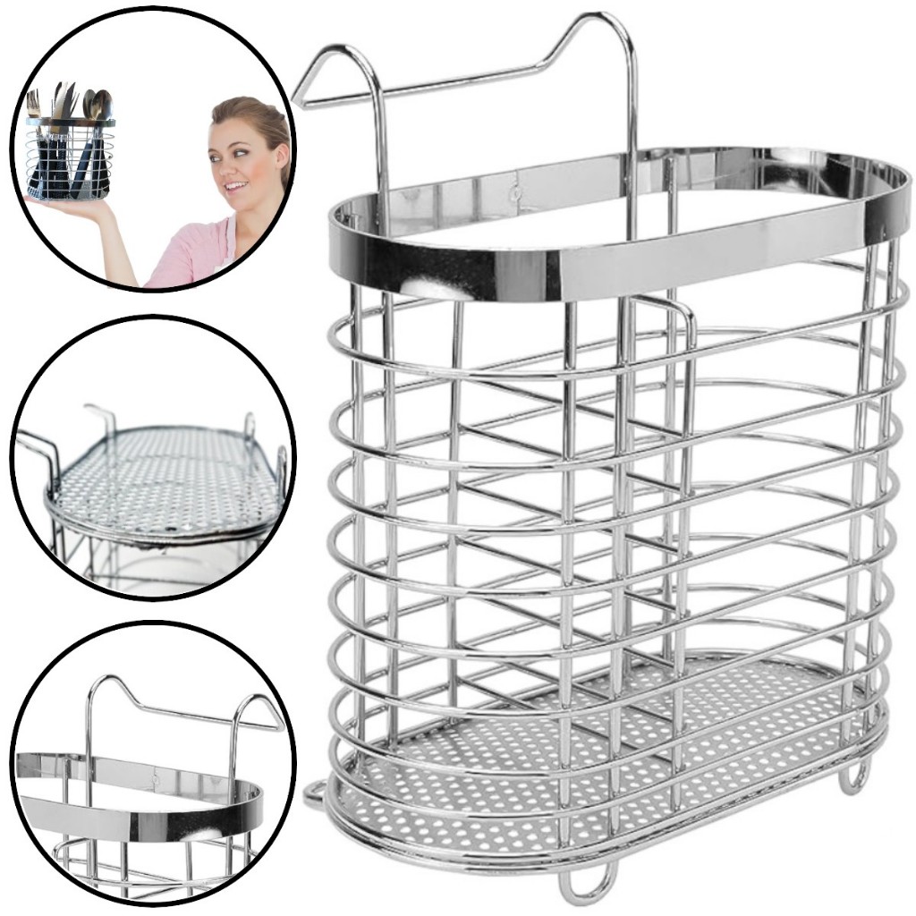 Escorredor Aço Inox Com Alça Encaixável Porta Talher Resistente