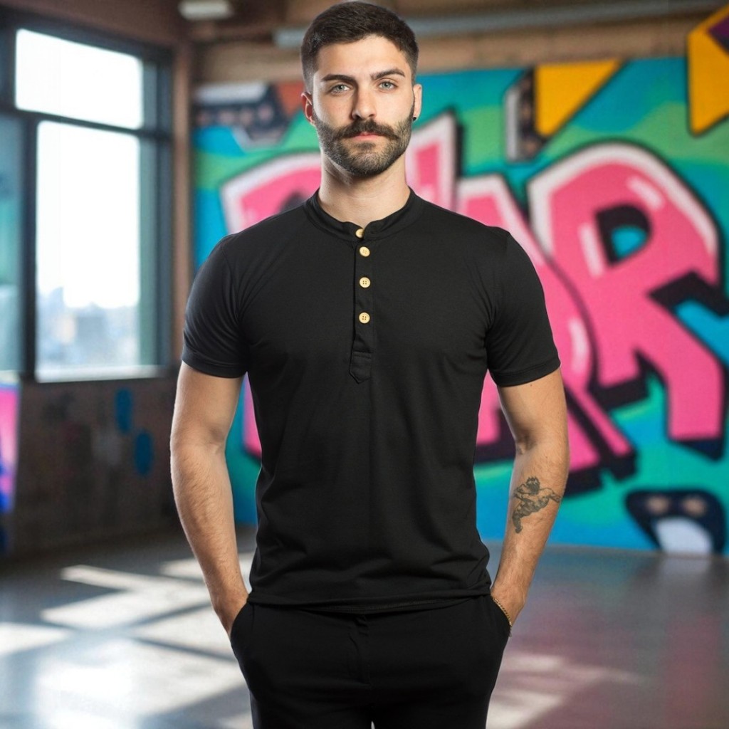 Camisa Henley Manga Curta Estilosa