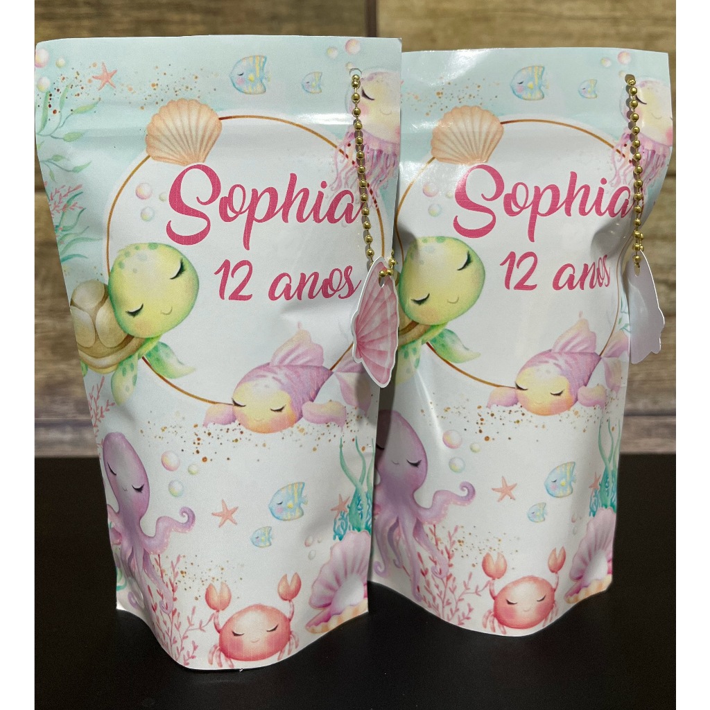 Saco ZipLock Metalizado Personalizado Fundo do mar Menina -Saquinho zip Lock - 𝗧𝗔𝗠𝗔𝗡𝗛𝗢: 𝟭𝟬𝘅𝟭𝟳,𝟱𝗰𝗺.