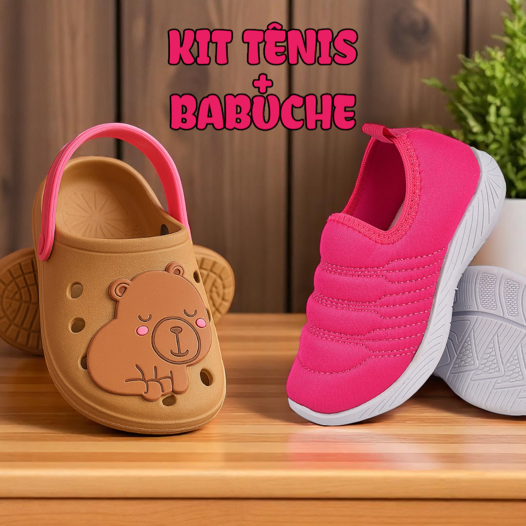Kit Tênis Infantil Escolar Menina +Sandália Babuche Confortável Antiderrapante Especial em Oferta na Shopee
