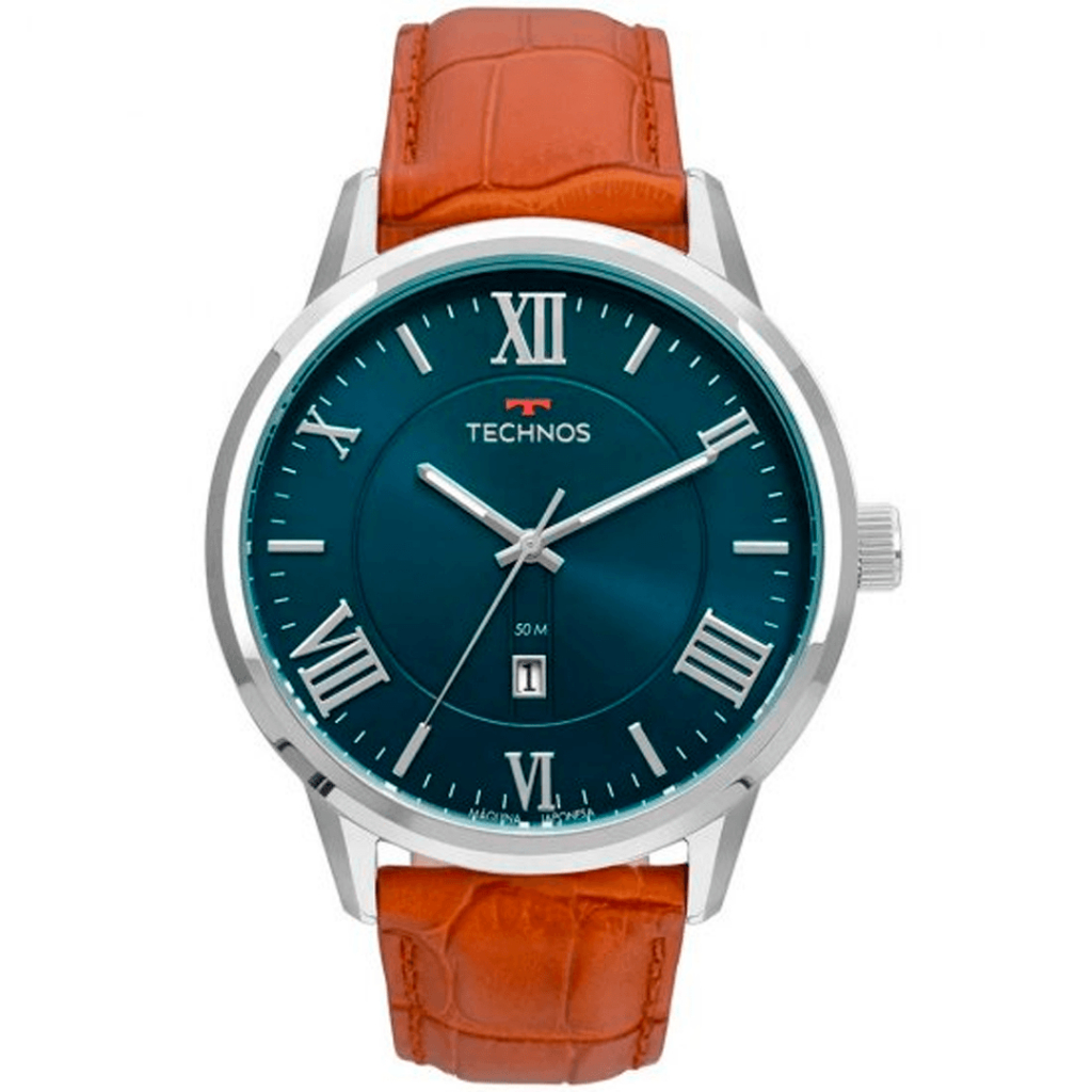Relógio Masculino Technos Pulseira Couro Marrom Mastrador Azul Masculino Garantia de 1 ano 2115MTXS/0A