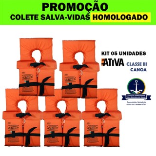 5 Colete Salva Vidas Ativa Homologado Classe III Canga PP P M G GG