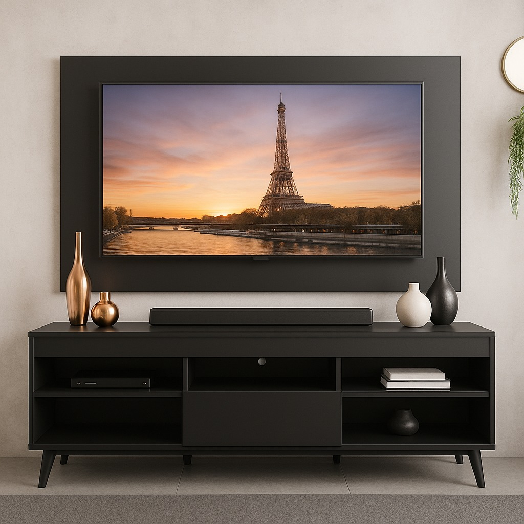 Rack com Painel TV 65" Retrô Flórida Up Multimóveis MP1042 Preto - Home & Living