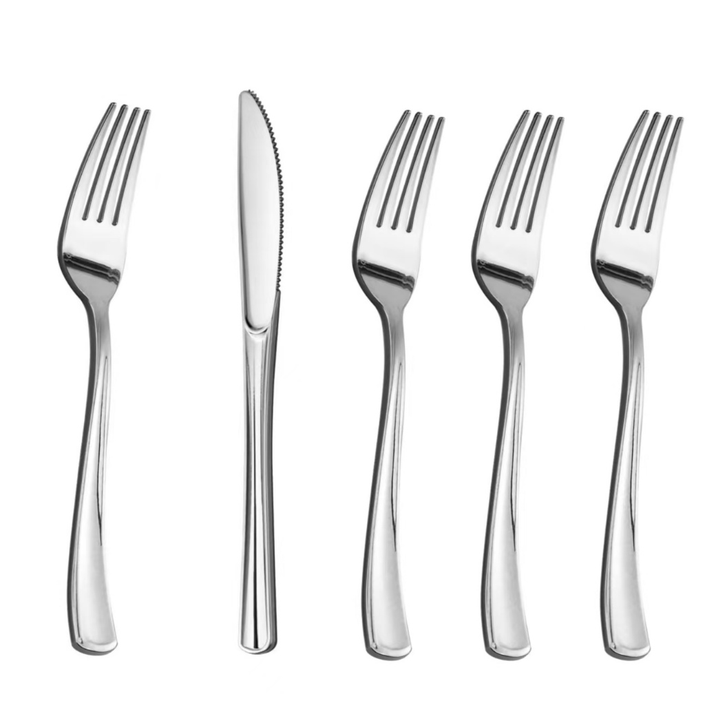 Kit 150 Talheres Luxo De Plástico De Prata, Garfos+Facas em Oferta na Shopee