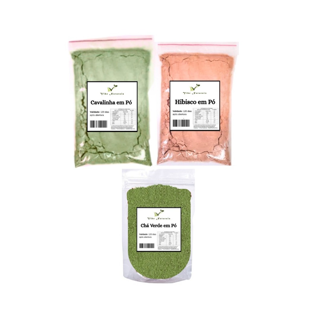 Cavalinha em Pó + Hibisco em Pó + Chá Verde em Pó