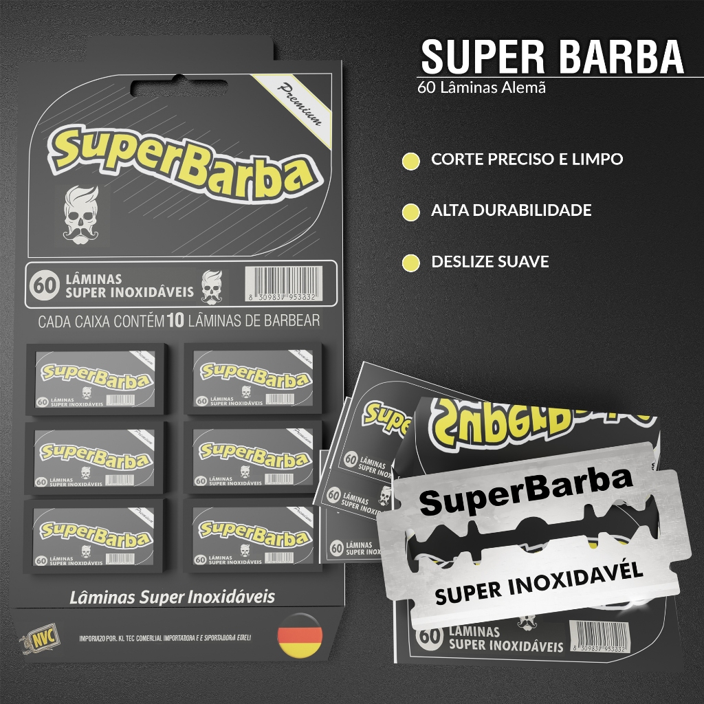 Cartela Lâmina De Barbear Inox Super Barba Premium Black Alemanha 60 un em Oferta na Shopee