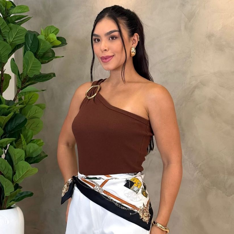 Blusa Ribana com Argola um ombro só confortável elegante