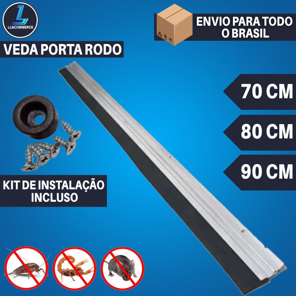 Kit Veda Porta Alumínio Reforçado EVA Rodo 70 80 90cm Anti Poeira Insetos Ruído Vedação Isolante em Oferta na Shopee