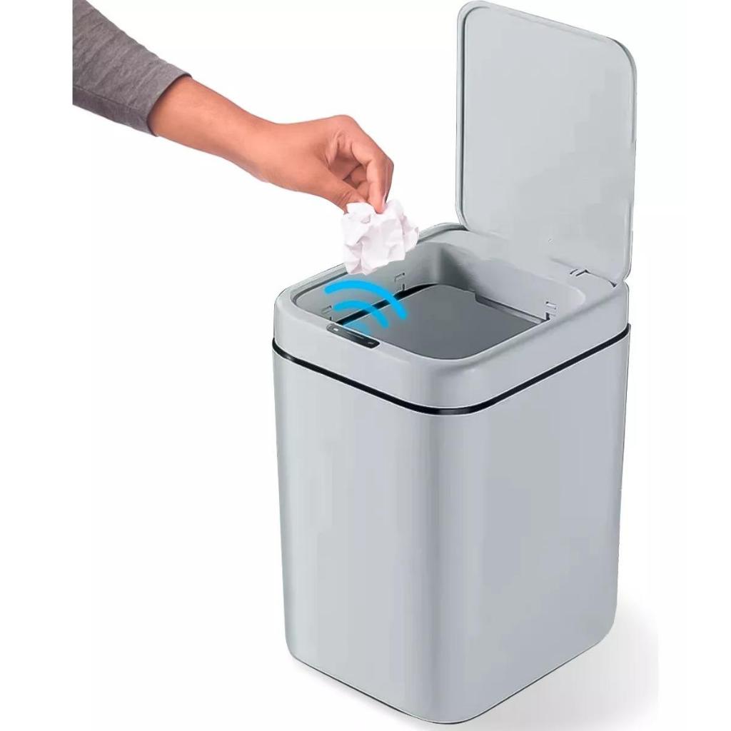 LIXEIRA SENSOR INTELIGENTE AUTOMATICA A PILHA 16L SOMENTE CINZA