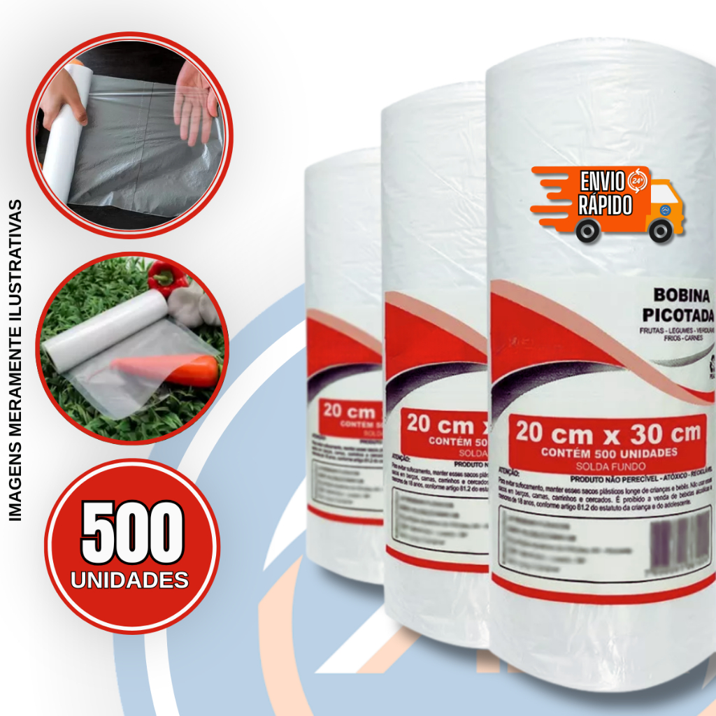 Saco Plastico Picotado Bobina 20x30 1 Rolo C/500 Sacos em Oferta na Shopee