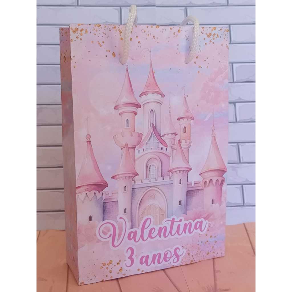 Sacolinha Surpresa Personalizada Lembrancinha Castelo Princesa Rosa PEGUE E MONTE