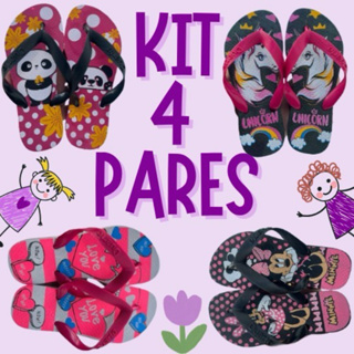 Kit 4 pares Infantil meninA sortido chinelo em Oferta na Shopee