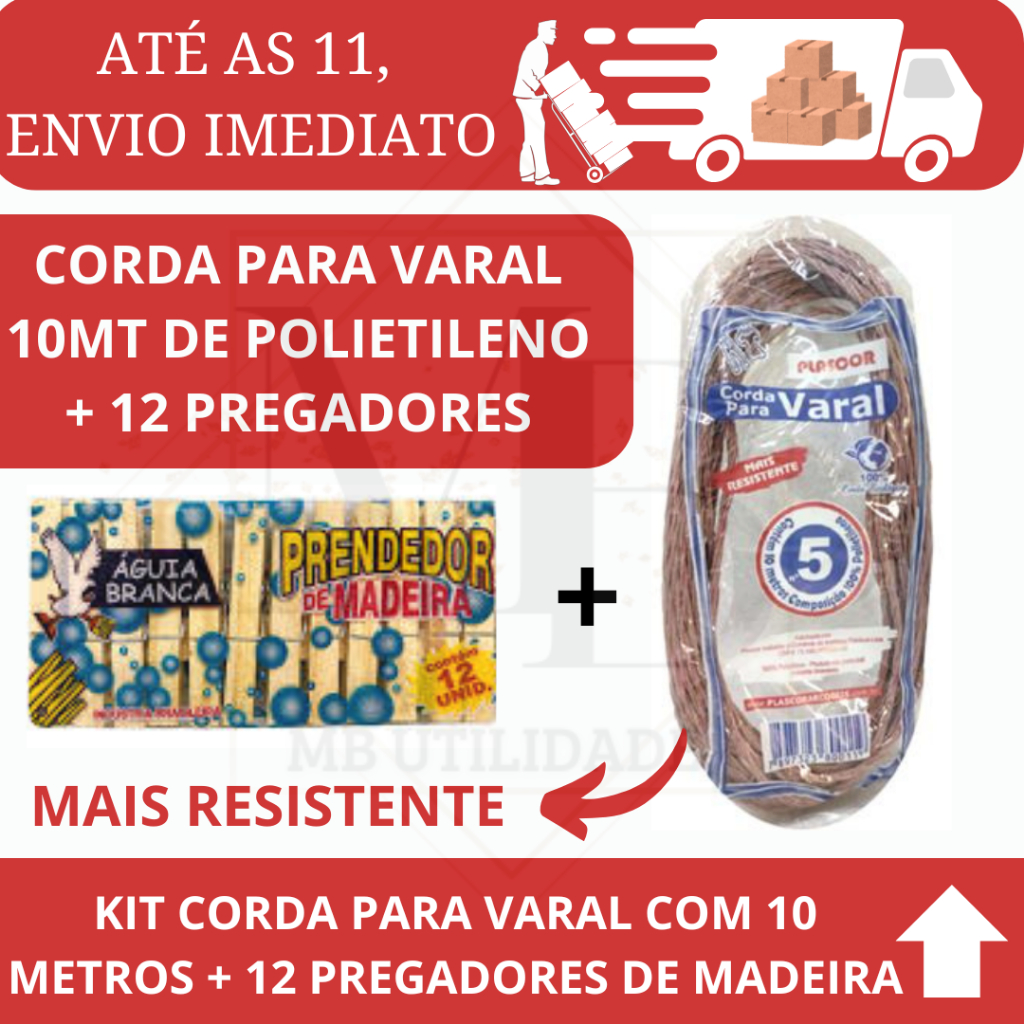 KIT 2PÇS VARAL CORDA VARAL + PRENDENDOR\ PREGADOR DE ROUPA