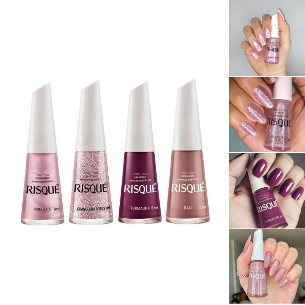 RISQUÉ: Kit com 4 Esmaltes em Tons de Rosa e Nude em Oferta na Shopee