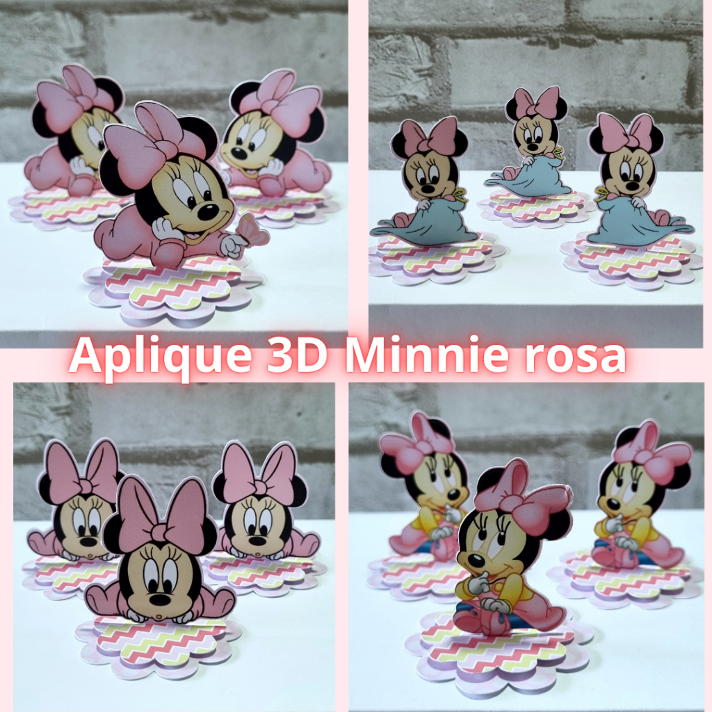 Aplique Escalope Minnie Baby Tag personalizad, Festa Lembrancinhas Aniversário