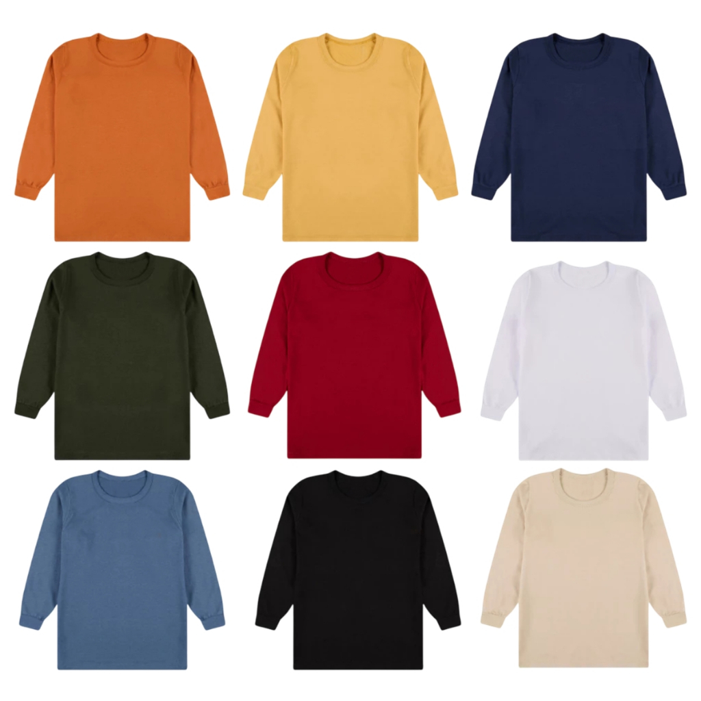 Kit de Camisetas Infantil Masculina Manga Comprida Lisas Menino 2 à 8 Anos