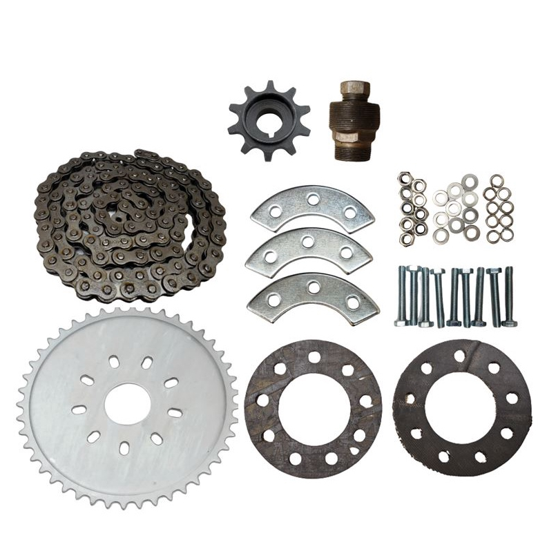 Kit Coroa 44 Dentes + Kit Fixação + Corrente 415H + Pinhão + Saca para Bicicleta Motorizada