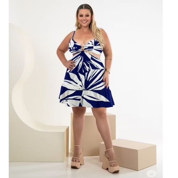 Vestido Curto Feminino Plus Size de Alça Regulável Verão Soltinho