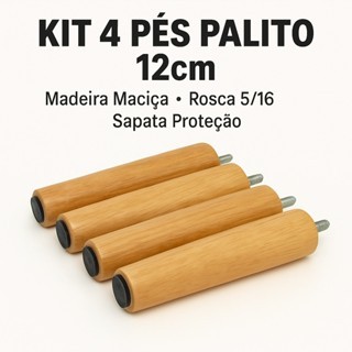 Pés Palito de Madeira 12cm – Kit 4 para Reforma de Móveis 🪑