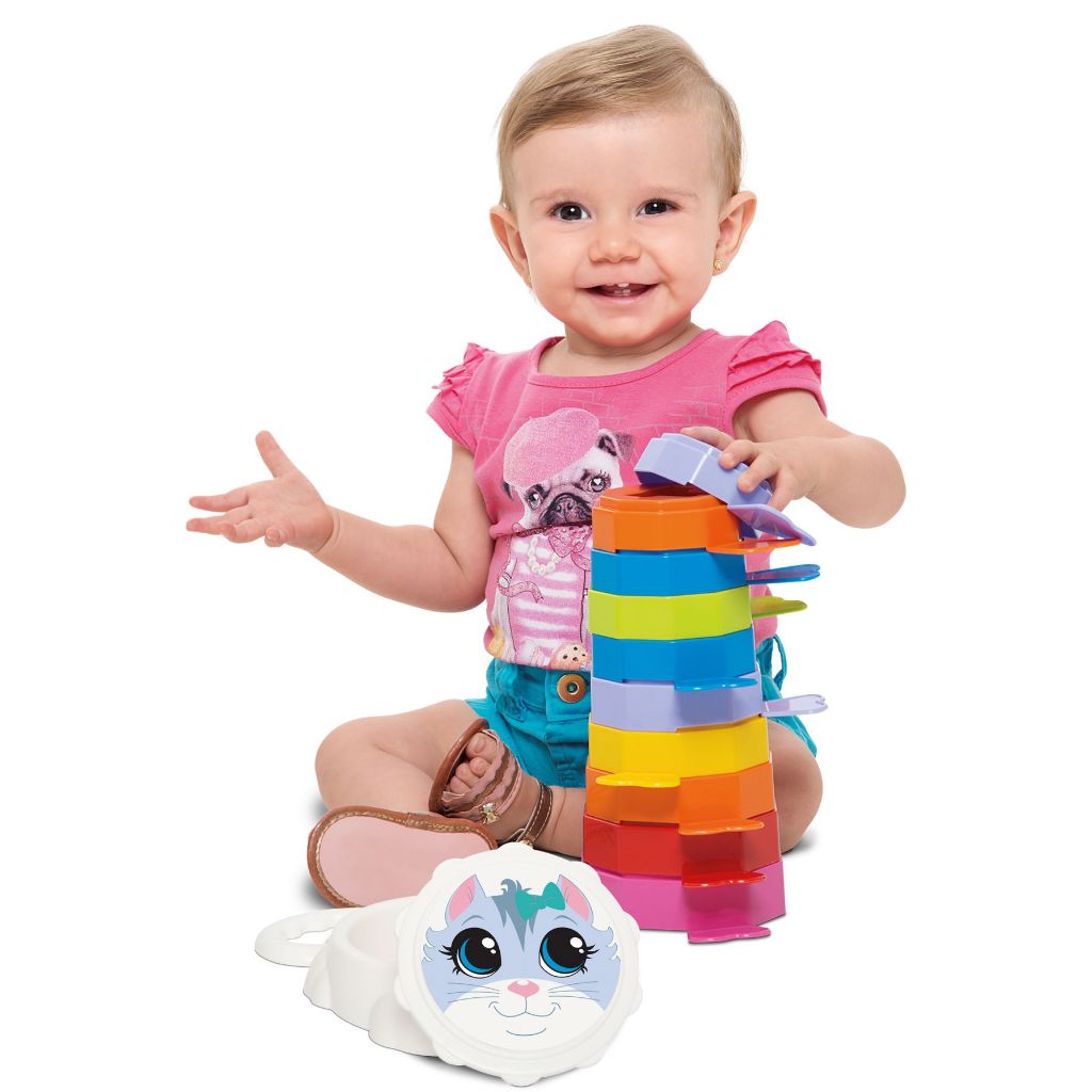 Brinquedo Educativo Bebe Didático Encaixar Empilhar Cores Formas Baby Gatinho Mercotoys +5meses
