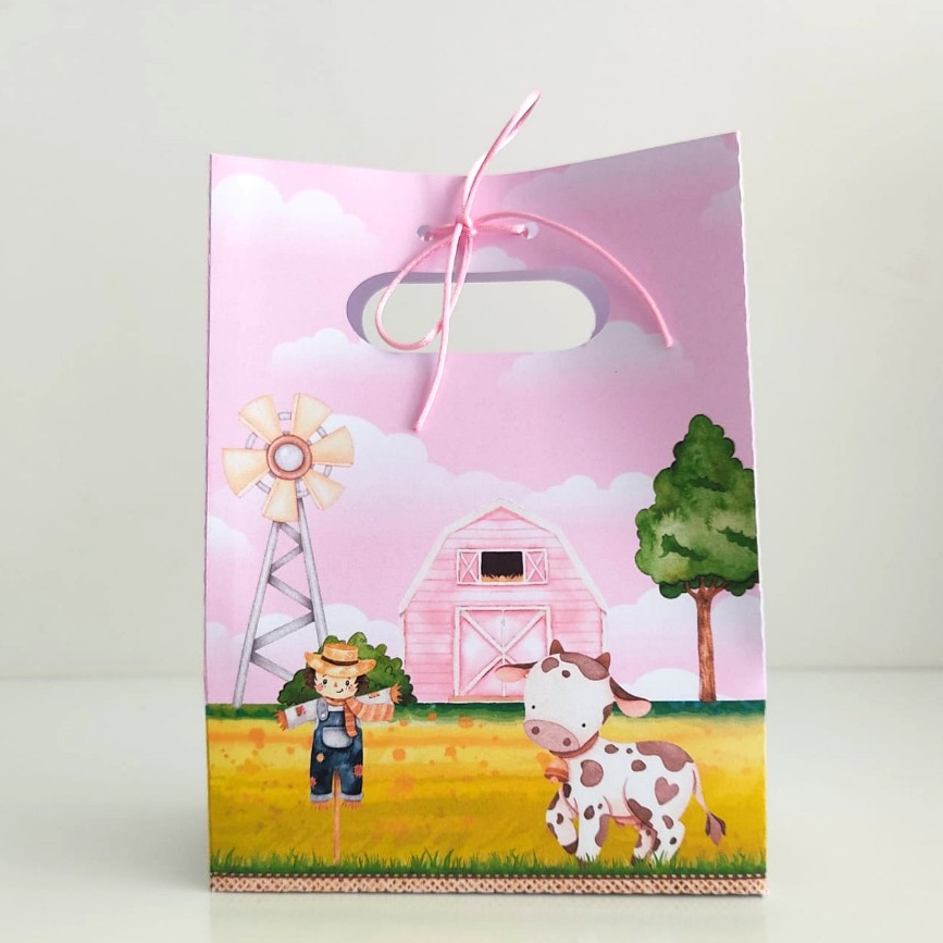 Sacolinhas Personalizadas tema Fazendinha Rosa - Lembrancinhas  - Aniversário - Sacolinhas