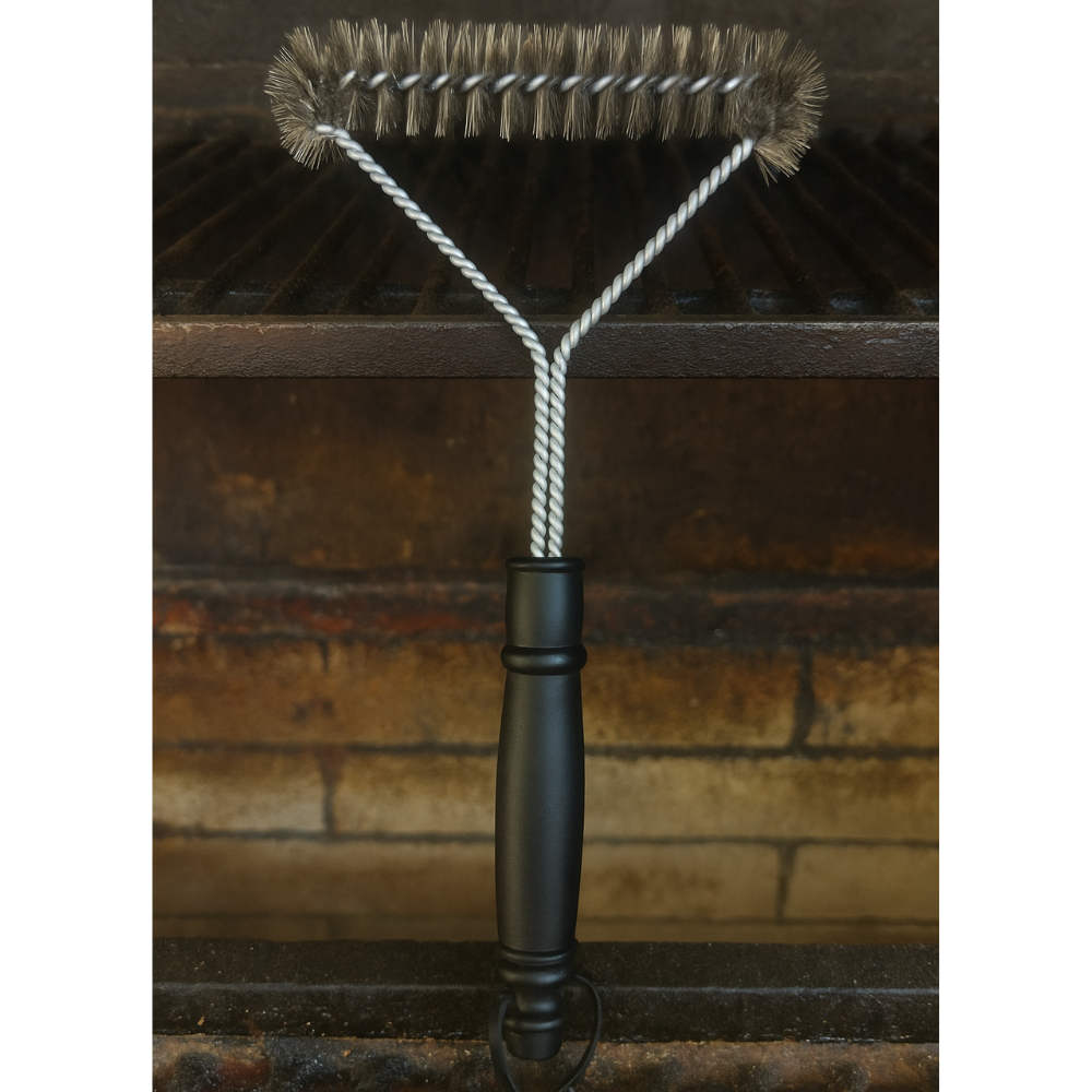Escova Limpadora De Grelha Churrasco Inox Cabo Preto 31cm Limpa Grelha Reforçada Profissional
