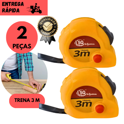 Kits 2 ou 1 Trena 3 Metros com Clip de Cinto e Trava Automática Medição Precisa Durável p/Obras